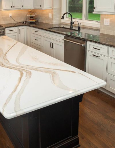 Kitchen overview highlighting island countertop